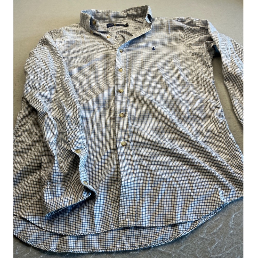Polo Ralph Lauren Button Down Shirt Blue Micro Check Cotton Mens M Classic Fit